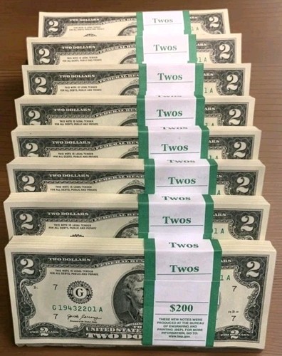 Two dollar bills - 100, pack